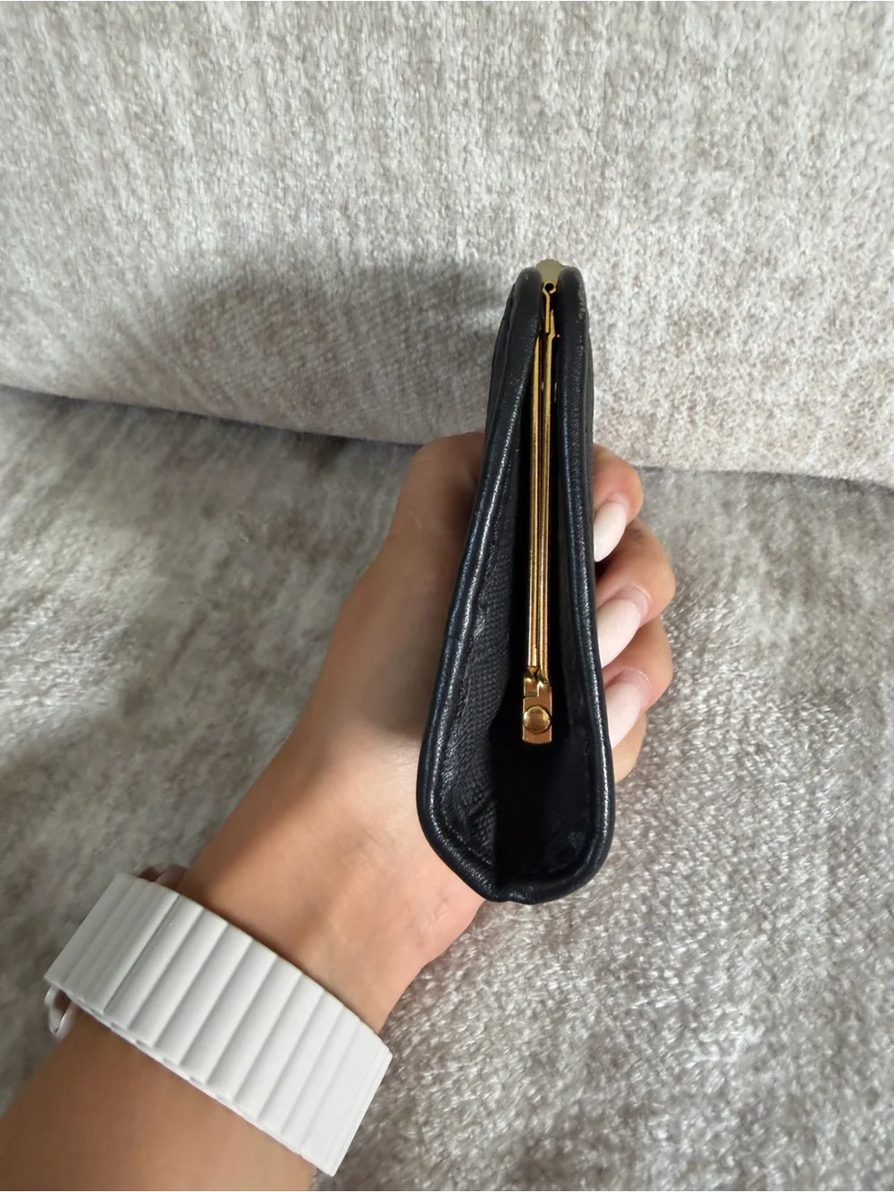 Vintage Christian Dior Black Honeycomb Canvas Kiss Lock Coin Purse